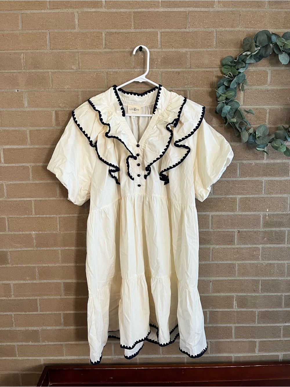 Umgee Ivory Mini Dress with Black Trim